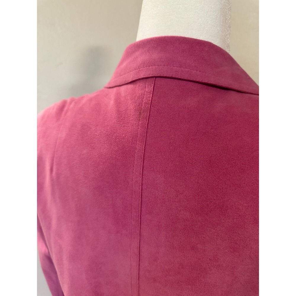 Vintage Women's Ultrasuede‎ Bubble Gum Electric Pink Long Trench Coat Size 6 - Picture 9 of 13